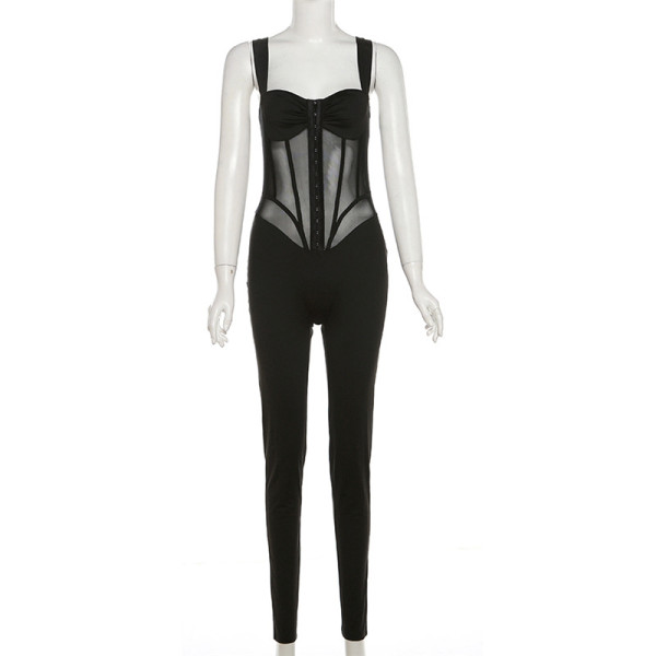 Low cut perspective slim fit jumpsuit