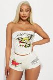 Women's positioning printed chest wrapped shorts set