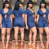 Open chest denim jumpsuit