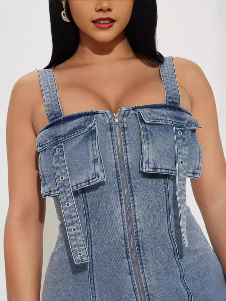 Elastic denim patchwork dress