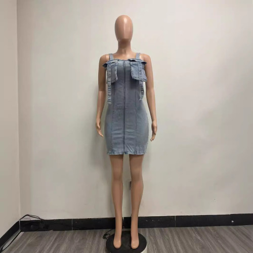 Elastic denim patchwork dress