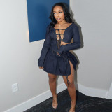 Cowboy suit with zip up short skirt two-piece set
