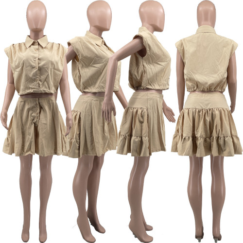 Casual pleated skirt pants women's two-piece set