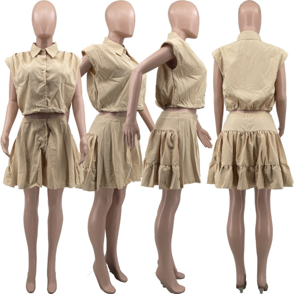 Casual pleated skirt pants women's two-piece set