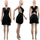 Women's solid color backless dress