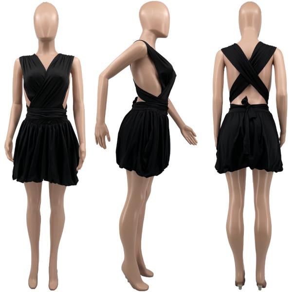 Women's solid color backless dress