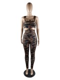 Irregular camouflage printed pants vest set T24420