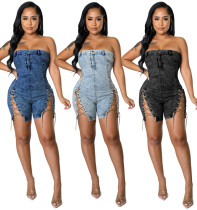 Copper chain off shoulder denim dress