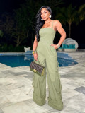 Bra top multi pocket work suit jumpsuit wide leg jumpsuit