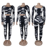 Printed slim fit elastic pit strip two-piece set K3152