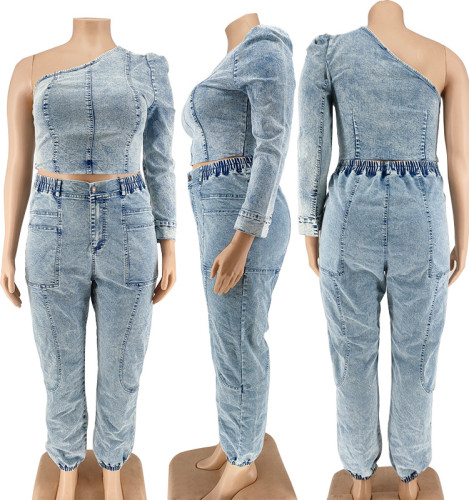 Diagonal Shoulder Single Sleeve Set