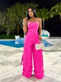 Bra top multi pocket work suit jumpsuit wide leg jumpsuit
