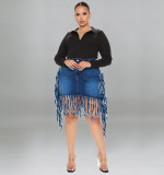 Large tassel denim skirt