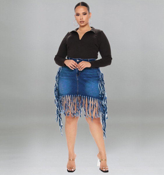 Large tassel denim skirt