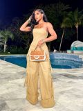 Bra top multi pocket work suit jumpsuit wide leg jumpsuit