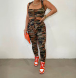 Irregular camouflage printed pants vest set T24420