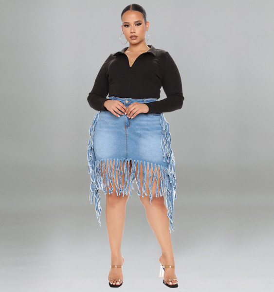 Large tassel denim skirt