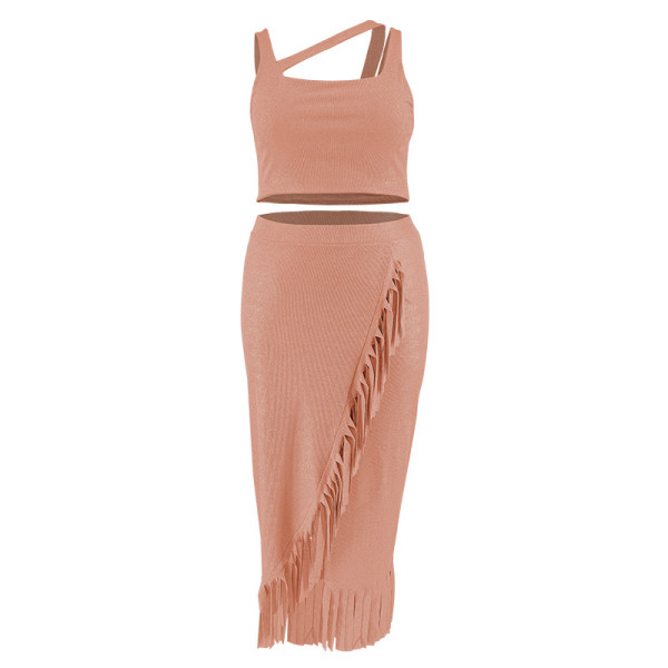 Large Women's Fringe Irregular Sleeveless Skirt Set