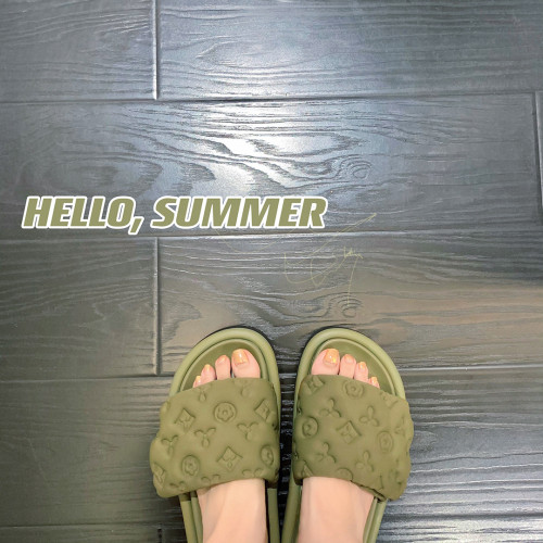 Satin embossed printed flip flops, Velcro beach shoes