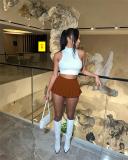 Solid color T-shirt pleated short skirt two-piece set