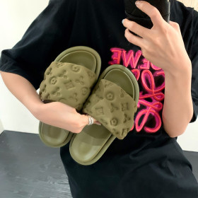 Satin embossed printed flip flops, Velcro beach shoes