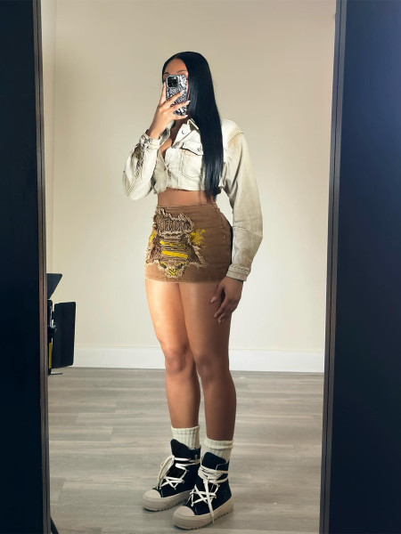 Patch Embroidered Zipper Skirt Short Skirt