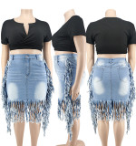 Large tassel denim skirt