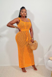 Lace up mesh vest top with buttocks wrapped knit beach skirt