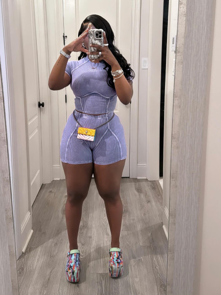 Thread washed, faded and worn-out two-piece shorts set