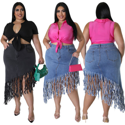 Oversized denim skirt