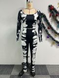 Printed slim fit elastic pit strip two-piece set K3152
