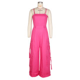 Bra top multi pocket work suit jumpsuit wide leg jumpsuit