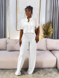 Short cardigan top straight leg pants two-piece set