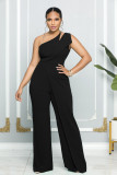 Sleeveless single shoulder camisole high waisted commuting straight jumpsuit