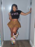 PU leather pleated skirt