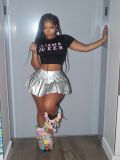 PU leather pleated skirt
