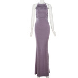 Open back lace up slim fit dress