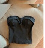 One shoulder open navel short top denim top
