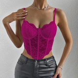 Lace steel ring diamond fishbone exposed navel perspective vest