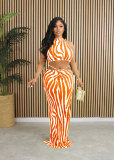 Striped long skirt two-piece set