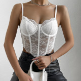 Lace steel ring diamond fishbone exposed navel perspective vest