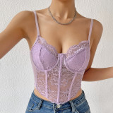 Lace steel ring diamond fishbone exposed navel perspective vest
