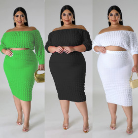 One line collar solid color bubble two-piece set