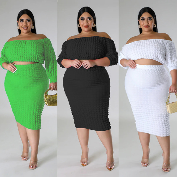 One line collar solid color bubble two-piece set