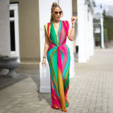 Women's sleeveless printed sexy deep V-shaped slim fit dress