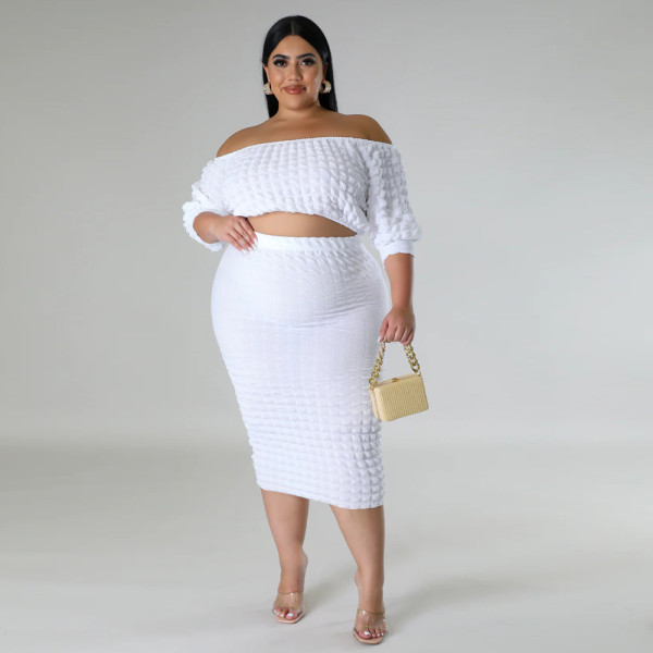 One line collar solid color bubble two-piece set