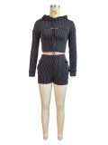 Long sleeved hooded suspender slim fitting style bag set of three pieces