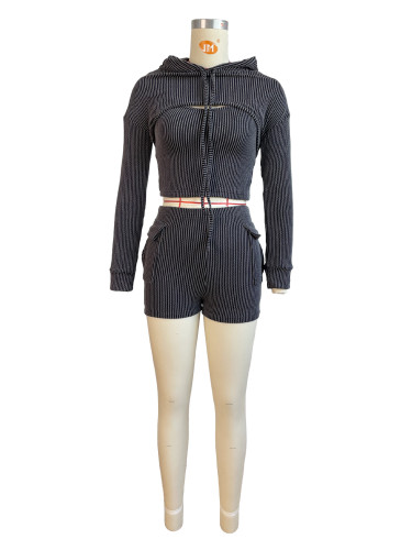 Long sleeved hooded suspender slim fitting style bag set of three pieces