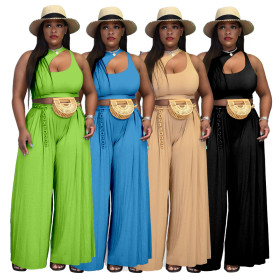 Large size women's sexy vest wide leg two-piece set