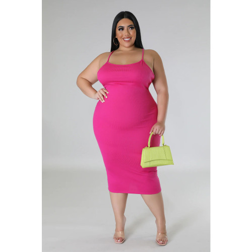 Solid color pit stripe sexy backless suspender dress